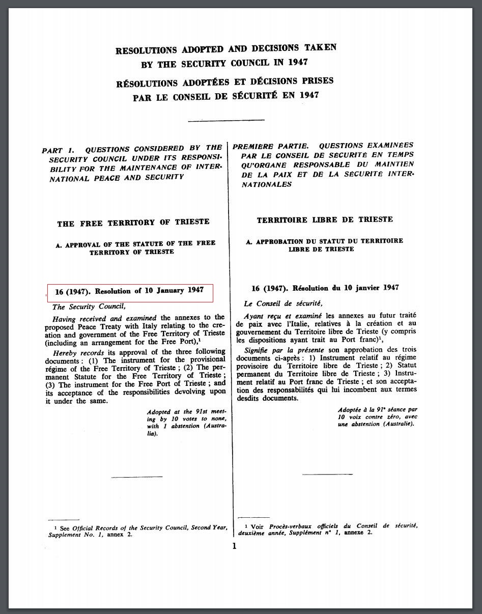 N.52-16a risoluzione ONU 10 Gennaio 1947